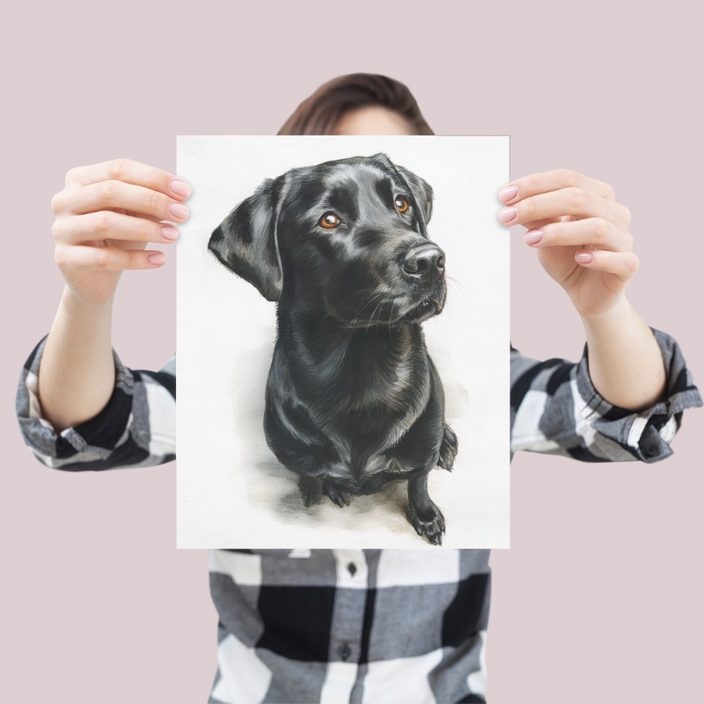 Watercolor Black Labrador Retriever Dog Portrait Wall Art Print, Unframed - Picture 4 of 7